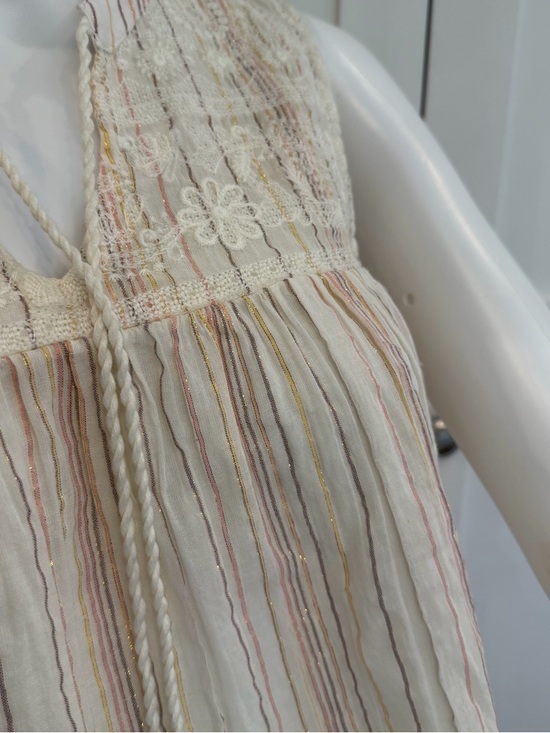 NWT Miss Me Sz S Cream Striped Tassel Camisole with Coral Accents gold threading - Picture 4 of 8